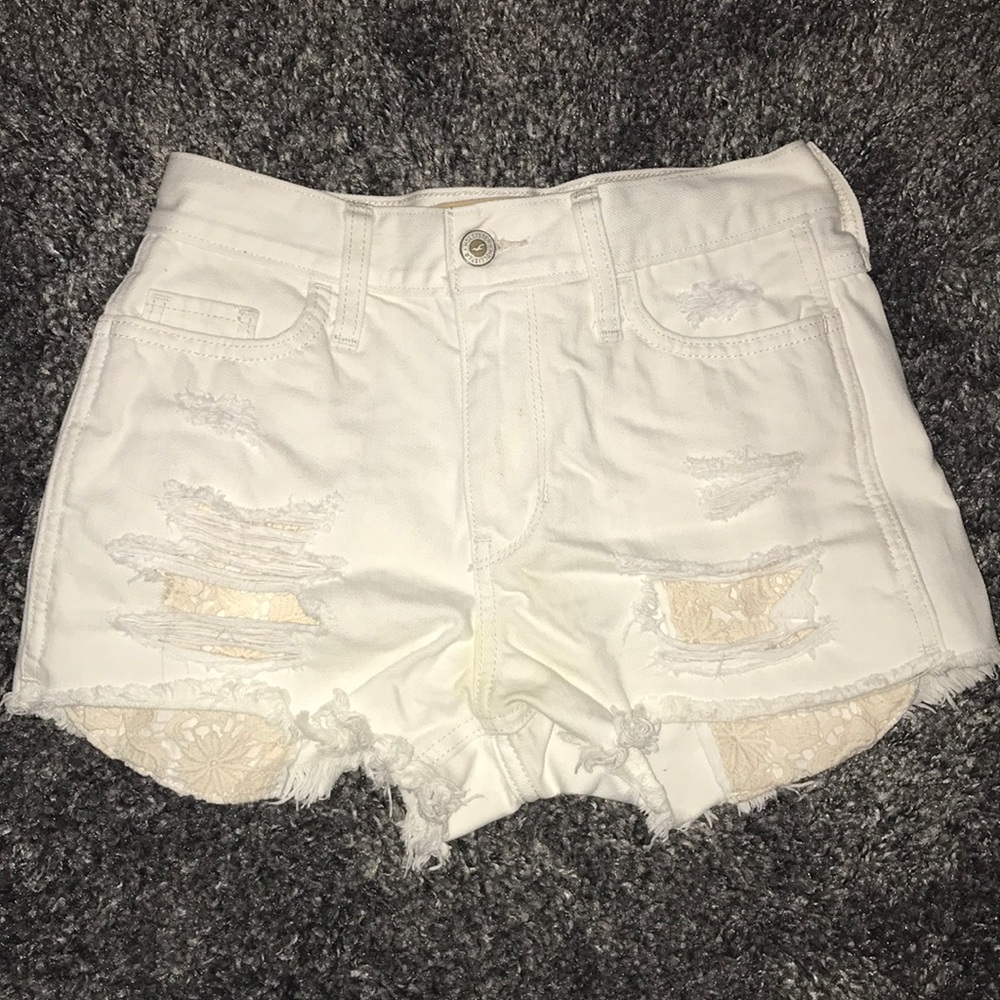 White Hollister Shorts with Lace Pockets